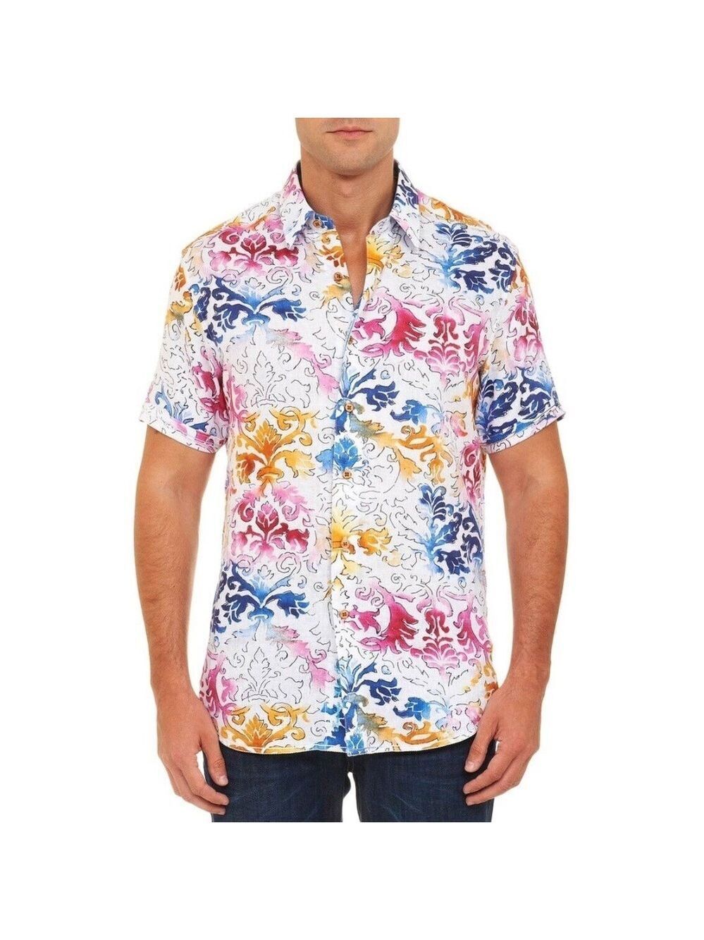 Robert Graham Sea of Cortex Fleur De Lis Linen Button Down Hawaiian Shirt